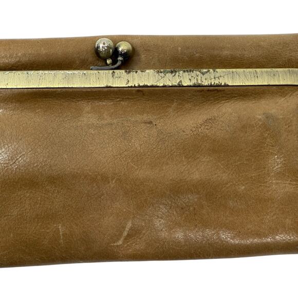 HOBO Rachel Continental Wallet Kiss Clasp Gold Hardware Tan Leather - Picture 2 of 13